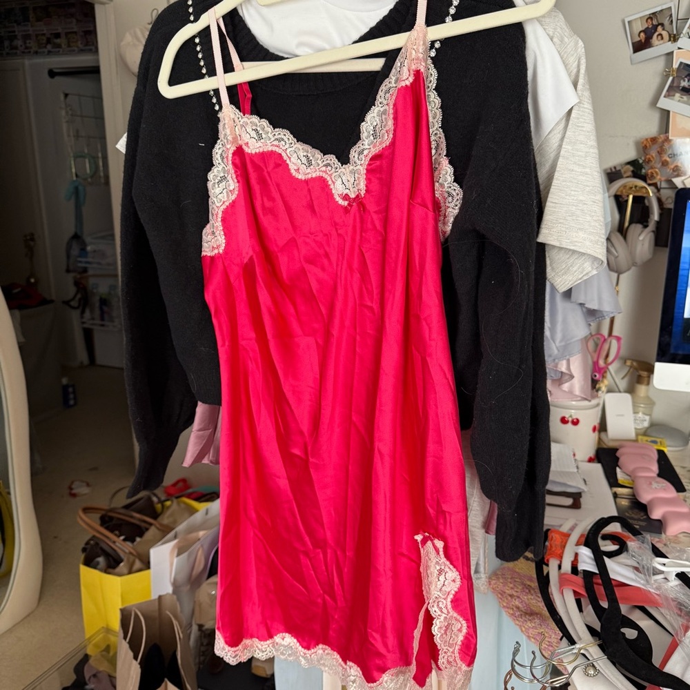 Victoria's Secret Pink Chemise with Cream Lace
